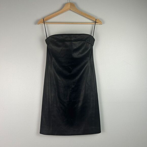 ALICE AND OLIVIA KELLY SQUARE BUST FAUX LEATHER MINI DRESS - Picture 4 of 13